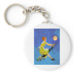 Retro Modern Witch Flies a Vaccum Cleaner keychains