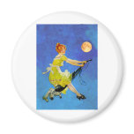 Retro Modern Witch Flies a Vaccum Cleaner magnets