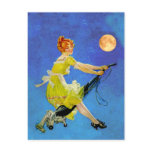 Retro Modern Witch Flies a Vaccum Cleaner postcards