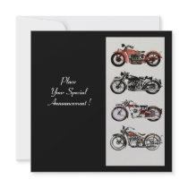 RETRO MOTORCYCLES  PARTY Red Black White Personalized Announcements