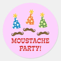 Retro Moustache Party Round Sticker