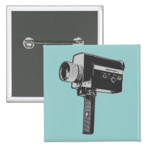 Retro Movie Camera Pinback Buttons