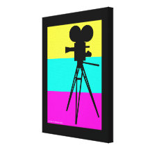 Retro Movie Camera Silhouette Wrapped Canvas Stretched Canvas Print