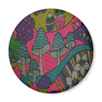 Retro Mushrooms and Owls Magnets