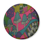 Retro Mushrooms and Owls magnets