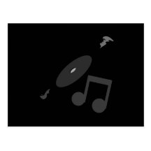 Retro Music Record & Note Black Postcard