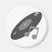 Retro Music Record & Note Grey Fridge Magnets