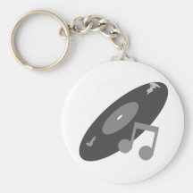 Retro Music Record & Note Grey Keychain
