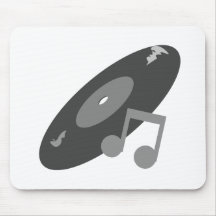 Retro Music Record & Note Grey Mouse Mat