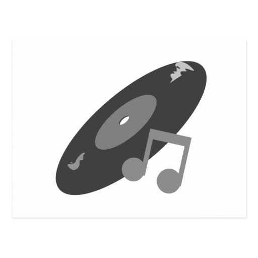 Retro Music Record & Note Grey Postcards