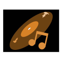 Retro Music Record & Note Orange Post Cards