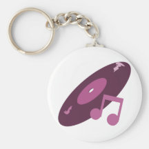 Retro Music Record & Note Pink Keychains