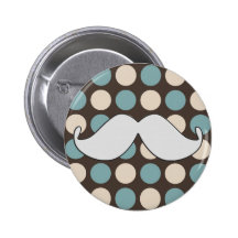 Retro Mustache on 1970s Pattern Pinback Buttons