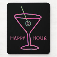 Retro Neon Martini Happy Hour Mousepad