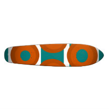 Retro orange circles on teal background skate decks