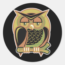 retro owl design round stickers