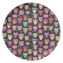 Retro owl pattern illustration birthday plate