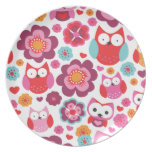 Retro owl pattern illustration birthday plate