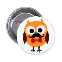 Retro Owl with Handlebar Mustache Moustache Button