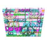 Retro Peace and Flower Power Pink Plaid canvas prints