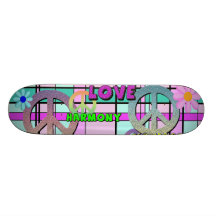 Retro Peace and Flower Power Pink Plaid Skateboard Decks