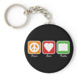 Retro Peace, Love, Books Keychain