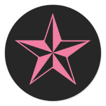 Retro Pink and Black Stars Round Sticker