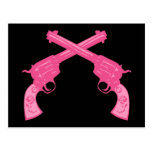 Retro Pink Crossed Pistols Post Card