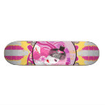 Retro Pink Haired Girl With Lollipop & Flowers Skate Boards