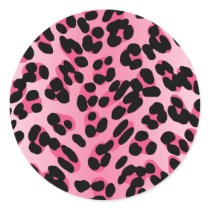 Retro Pink Leopard Print Round Sticker