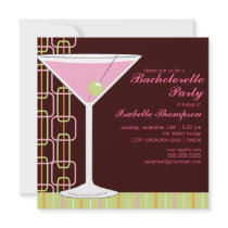 Retro Pink Martini Bachelorette Party Invitation