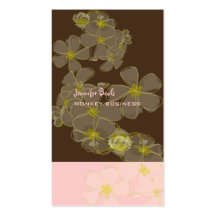 Retro plumeria leis in pink+chocolate business card template