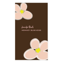 Retro plumerias in pink + dark chocolate business card templates
