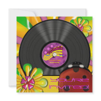 Retro Psychedelic Vinyl Record Party Invitations