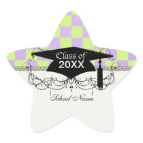 retro purple green chequered graduation grad sticker