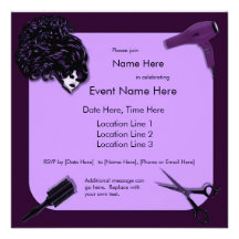 Retro Purple Hair Stylist Custom Invitations