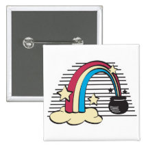 retro rainbow and pot o gold pinback button