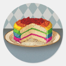 Retro Rainbow Cake Round Stickers