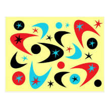 Retro Red Black & Aqua Starburst Boomerang Post Cards
