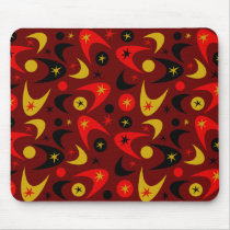 Retro Red Black & Gold Starburst Boomerang Mouse Pad