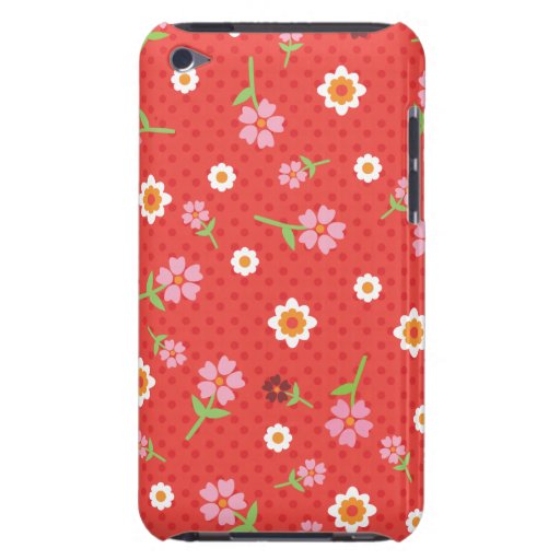 Retro red flower polka dot design ipod case barely there iPod covers