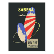 Retro Sabena Airlines to New York via Brussels Postcard