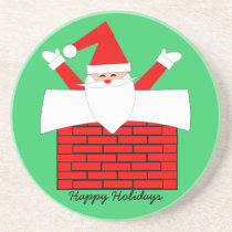 Retro Santa Drink Coasters "Happy Holidays"