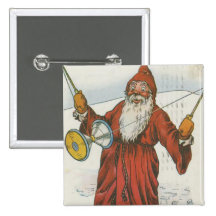 Retro Santa Playing With Toys Pin