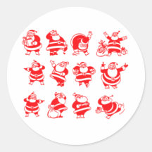 Retro Santas Round Sticker