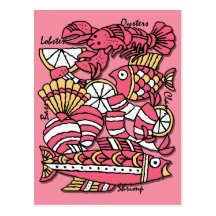 Retro Seafood Recipe Card Postcard