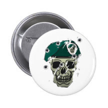 Retro skull and beret military motif pinback buttons