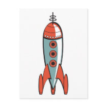 retro space rocket post card