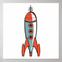 retro space rocket print