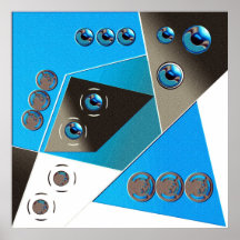 Retro Spheres Three and Two Blue White Print